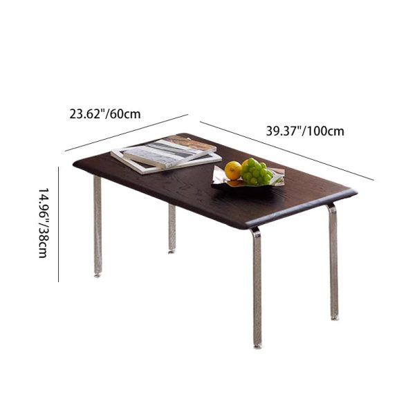 Modern Minimalist Rectangle Solid Wood Board Stainless Steel Coffee Table 1 - Tier For Living Room - Image 4