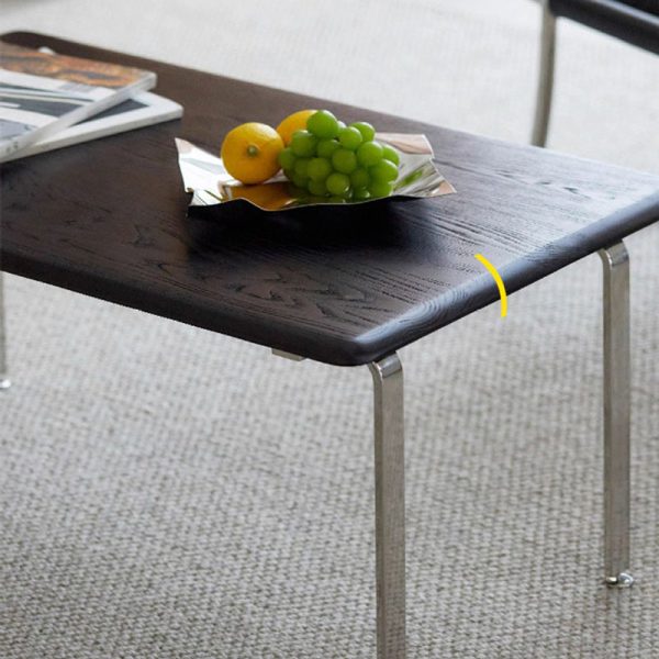 Modern Minimalist Rectangle Solid Wood Board Stainless Steel Coffee Table 1 - Tier For Living Room - Image 5