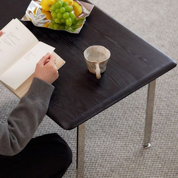 Modern Minimalist Rectangle Solid Wood Board Stainless Steel Coffee Table 1 - Tier For Living Room - Image 6