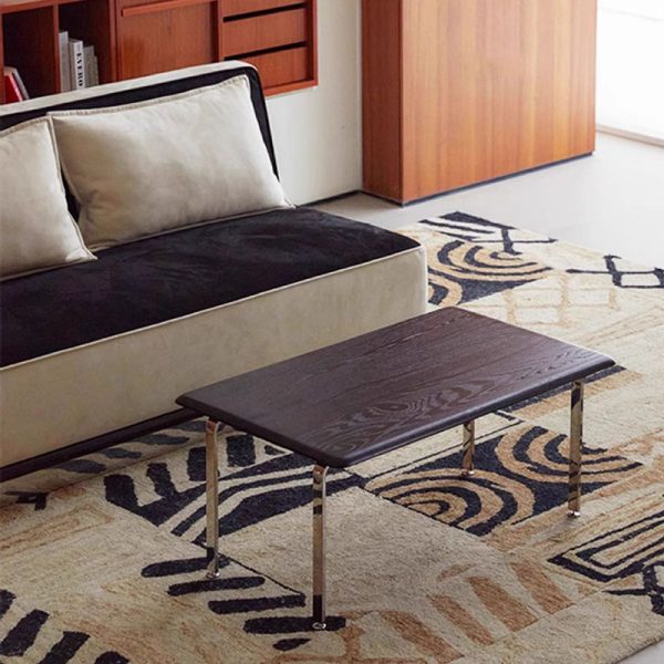 Modern Minimalist Rectangle Solid Wood Board Stainless Steel Coffee Table 1 - Tier For Living Room - Image 2