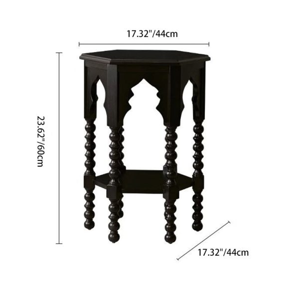Traditional French Hexagon Solid Wood Side Table 2 - Tier For Living Room - Image 4