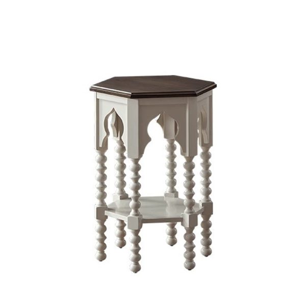 Traditional French Hexagon Solid Wood Side Table 2 - Tier For Living Room - Image 19