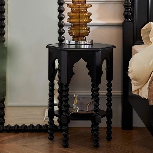 Traditional French Hexagon Solid Wood Side Table 2 - Tier For Living Room - Image 2
