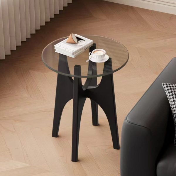 Contemporary Simplicity Round Glass Solid Wood Side Table 1 - Tier For Living Room - Image 3
