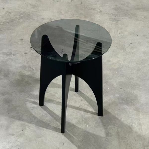 Contemporary Simplicity Round Glass Solid Wood Side Table 1 - Tier For Living Room - Image 6