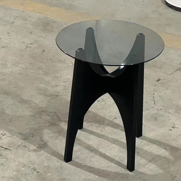 Contemporary Simplicity Round Glass Solid Wood Side Table 1 - Tier For Living Room - Image 7