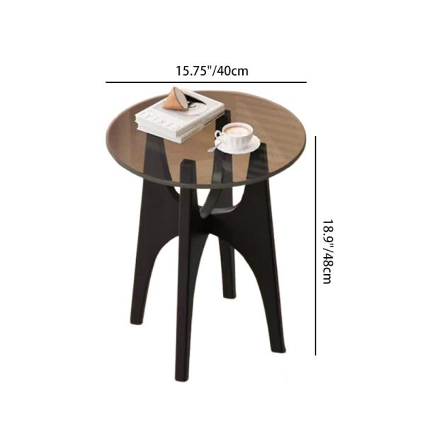 Contemporary Simplicity Round Glass Solid Wood Side Table 1 - Tier For Living Room - Image 4