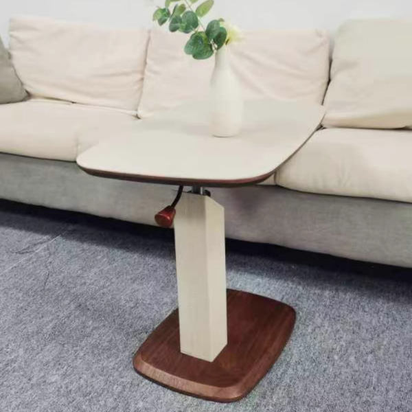 Modern Simplicity Square Liftable Swivel Leather Solid Wood Multilayer Board Stainless Steel End Table 1 - Tier For Living Room - Image 8