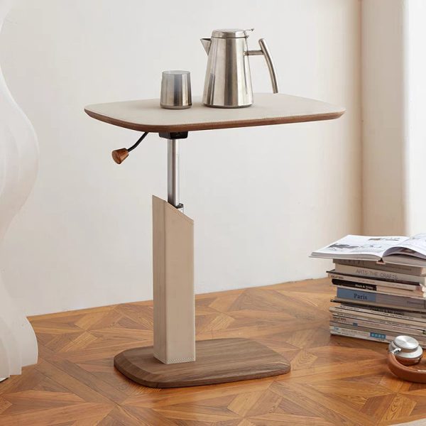 Modern Simplicity Square Liftable Swivel Leather Solid Wood Multilayer Board Stainless Steel End Table 1 - Tier For Living Room