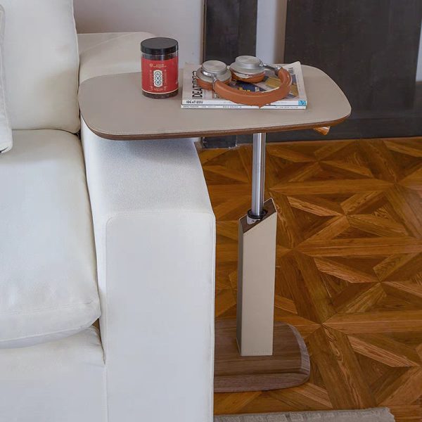 Modern Simplicity Square Liftable Swivel Leather Solid Wood Multilayer Board Stainless Steel End Table 1 - Tier For Living Room - Image 7