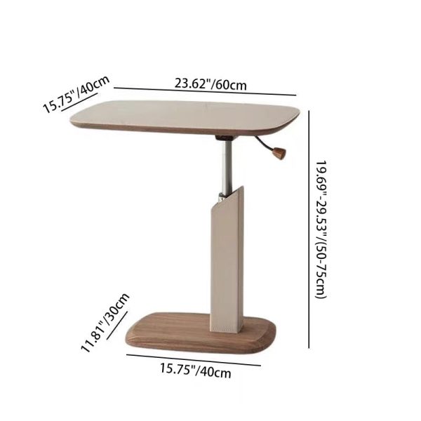 Modern Simplicity Square Liftable Swivel Leather Solid Wood Multilayer Board Stainless Steel End Table 1 - Tier For Living Room - Image 4