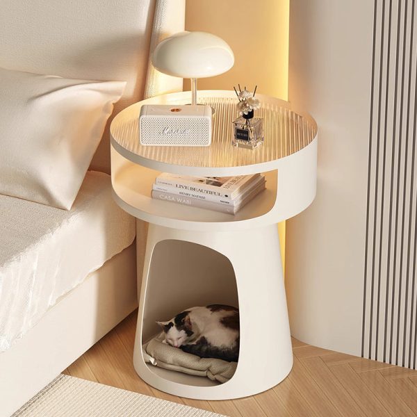 Contemporary Nordic Cream Round Cylindrical Glass Iron 1 - Cabinet Side Table For Living Room - Image 3