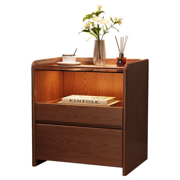 Modern Minimalist Square Cube Glass Ash Solid Wood Nightstand 2 - Drawer For Bedroom - Image 12