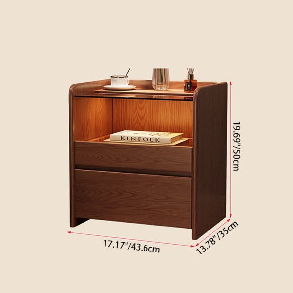 Modern Minimalist Square Cube Glass Ash Solid Wood Nightstand 2 - Drawer For Bedroom - Image 4