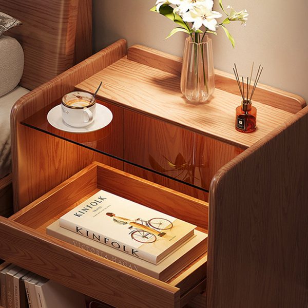 Modern Minimalist Square Cube Glass Ash Solid Wood Nightstand 2 - Drawer For Bedroom - Image 5