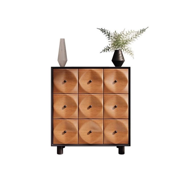 Contemporary Retro Square Cube Solid Wood Multilayer Board Oak Pine Console Table 9 - Drawer For Living Room - Image 13