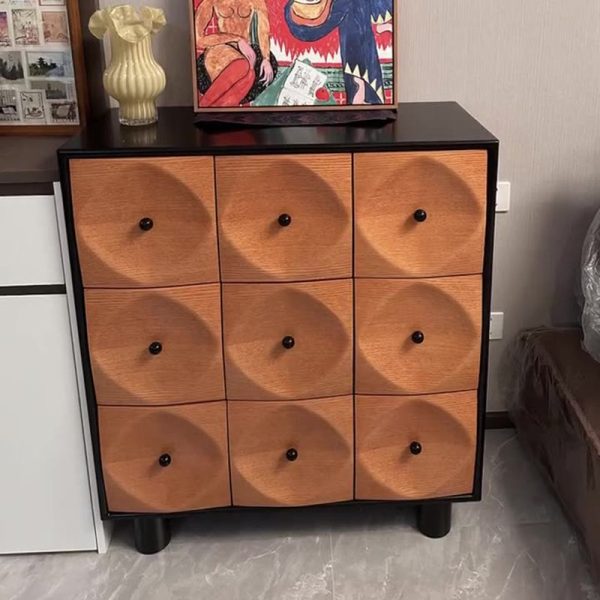 Contemporary Retro Square Cube Solid Wood Multilayer Board Oak Pine Console Table 9 - Drawer For Living Room - Image 12