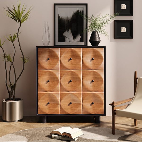 Contemporary Retro Square Cube Solid Wood Multilayer Board Oak Pine Console Table 9 - Drawer For Living Room