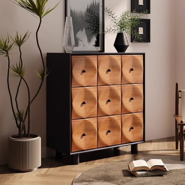 Contemporary Retro Square Cube Solid Wood Multilayer Board Oak Pine Console Table 9 - Drawer For Living Room - Image 2