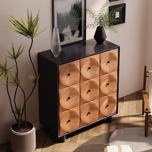 Contemporary Retro Square Cube Solid Wood Multilayer Board Oak Pine Console Table 9 - Drawer For Living Room - Image 3