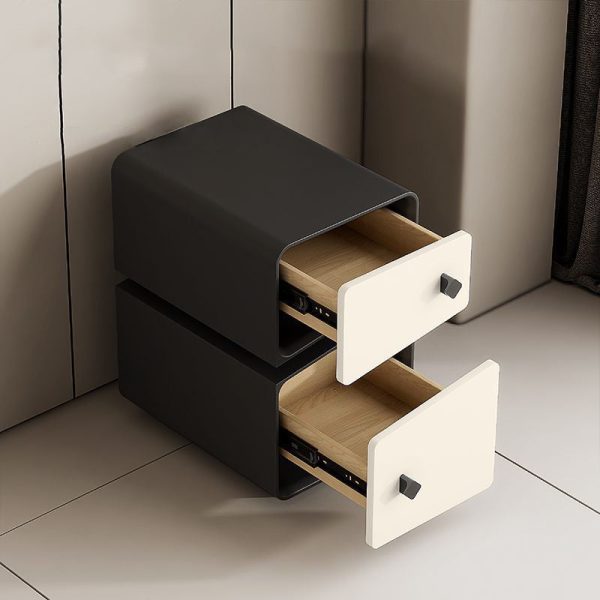 Contemporary Scandinavian Square Cube Leather Solid Wood Multilayer Board Nightstand 2 - Drawer For Bedroom - Image 6