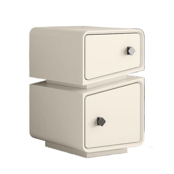 Contemporary Scandinavian Square Cube Leather Solid Wood Multilayer Board Nightstand 2 - Drawer For Bedroom - Image 11