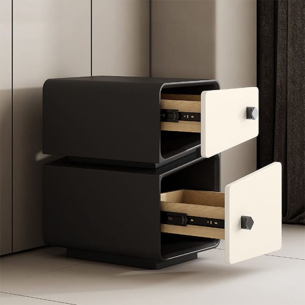 Contemporary Scandinavian Square Cube Leather Solid Wood Multilayer Board Nightstand 2 - Drawer For Bedroom - Image 5
