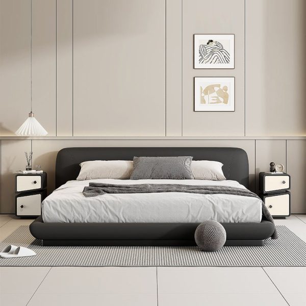 Contemporary Scandinavian Square Cube Leather Solid Wood Multilayer Board Nightstand 2 - Drawer For Bedroom - Image 7