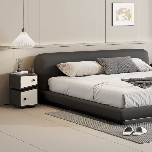 Contemporary Scandinavian Square Cube Leather Solid Wood Multilayer Board Nightstand 2 - Drawer For Bedroom - Image 8
