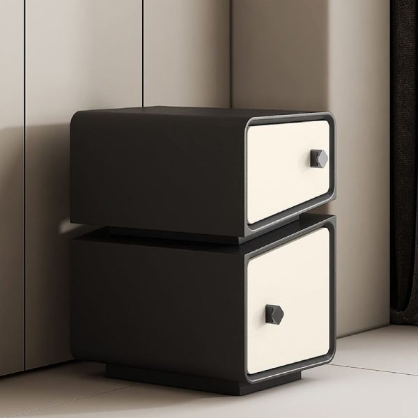 Contemporary Scandinavian Square Cube Leather Solid Wood Multilayer Board Nightstand 2 - Drawer For Bedroom - Image 9