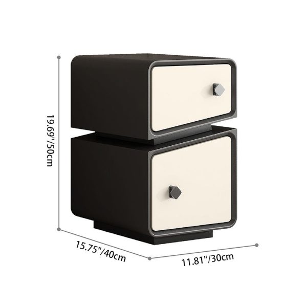 Contemporary Scandinavian Square Cube Leather Solid Wood Multilayer Board Nightstand 2 - Drawer For Bedroom - Image 4