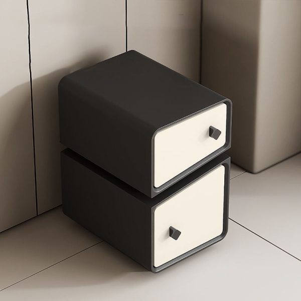 Contemporary Scandinavian Square Cube Leather Solid Wood Multilayer Board Nightstand 2 - Drawer For Bedroom - Image 10