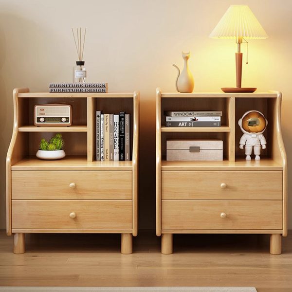Contemporary Simplicity Square Cube Curved Rubber Wood Solid Wood Nightstand 2/3 - Drawer Side Table For Living Room - Image 19