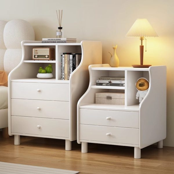 Contemporary Simplicity Square Cube Curved Rubber Wood Solid Wood Nightstand 2/3 - Drawer Side Table For Living Room - Image 3
