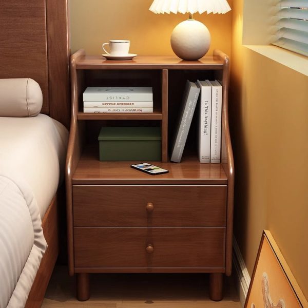 Contemporary Simplicity Square Cube Curved Rubber Wood Solid Wood Nightstand 2/3 - Drawer Side Table For Living Room - Image 11