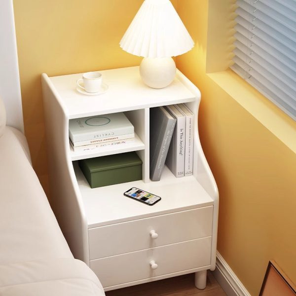 Contemporary Simplicity Square Cube Curved Rubber Wood Solid Wood Nightstand 2/3 - Drawer Side Table For Living Room - Image 14