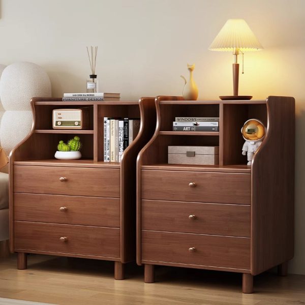 Contemporary Simplicity Square Cube Curved Rubber Wood Solid Wood Nightstand 2/3 - Drawer Side Table For Living Room - Image 17