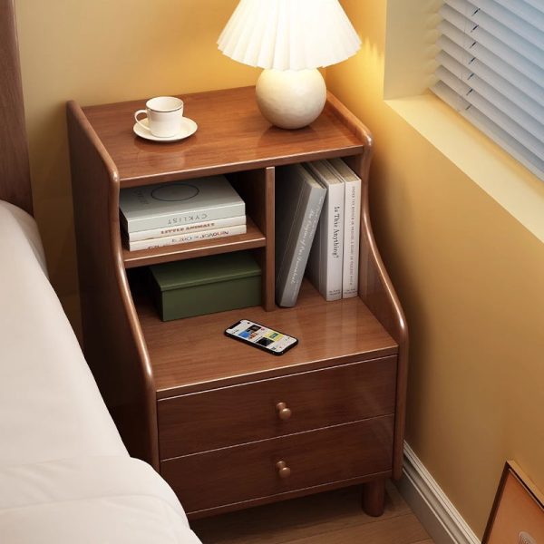 Contemporary Simplicity Square Cube Curved Rubber Wood Solid Wood Nightstand 2/3 - Drawer Side Table For Living Room - Image 12