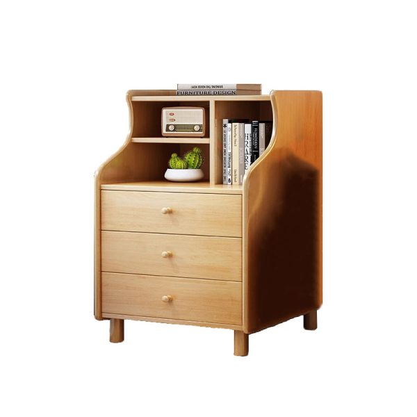 Contemporary Simplicity Square Cube Curved Rubber Wood Solid Wood Nightstand 2/3 - Drawer Side Table For Living Room - Image 21