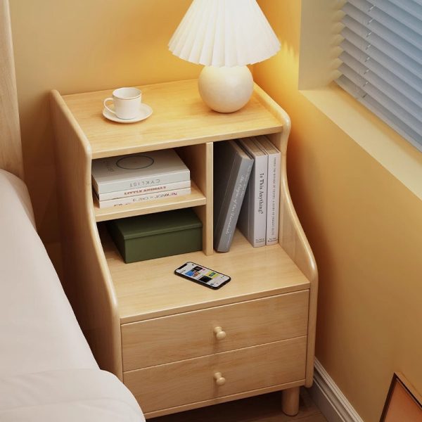 Contemporary Simplicity Square Cube Curved Rubber Wood Solid Wood Nightstand 2/3 - Drawer Side Table For Living Room - Image 13