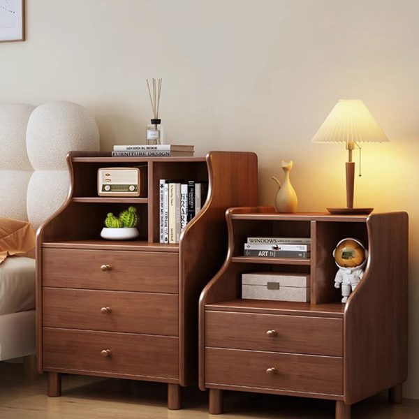 Contemporary Simplicity Square Cube Curved Rubber Wood Solid Wood Nightstand 2/3 - Drawer Side Table For Living Room - Image 15