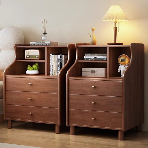 Contemporary Simplicity Square Cube Curved Rubber Wood Solid Wood Nightstand 2/3 - Drawer Side Table For Living Room - Image 18