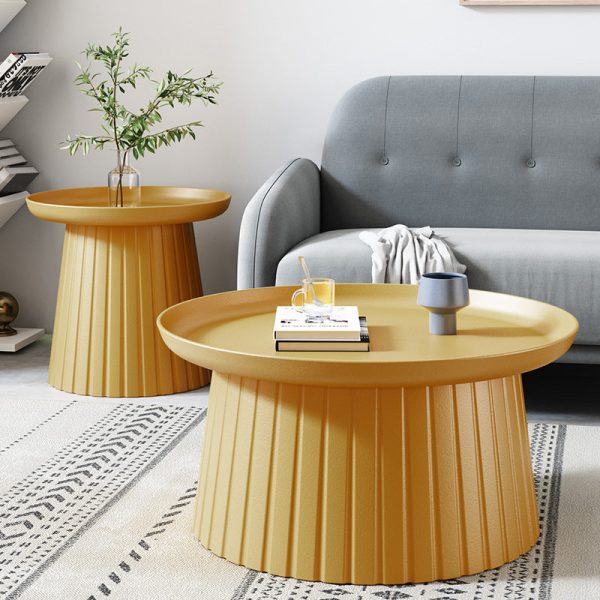 Modern Minimalist Round Tray Cylinder Plastic Coffee Table For Living Room - Image 2
