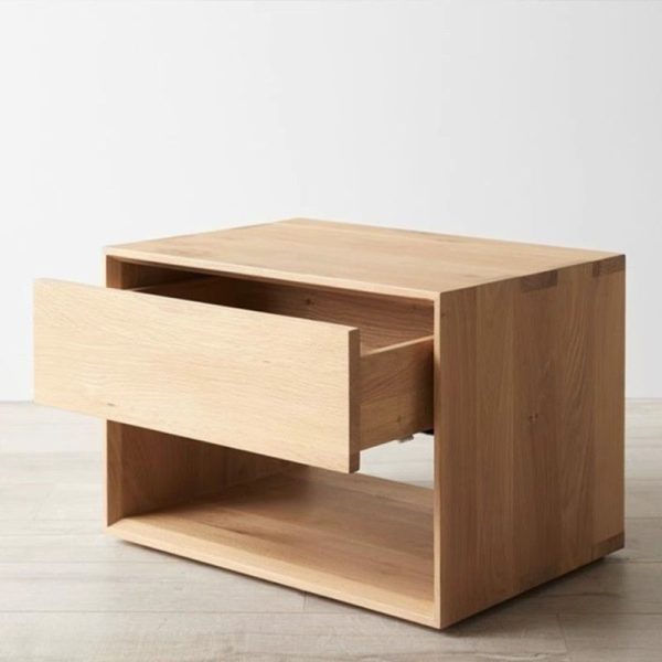 Contemporary Nordic Rectangular Wood Nightstand 1-Drawer For Bedroom - Image 9
