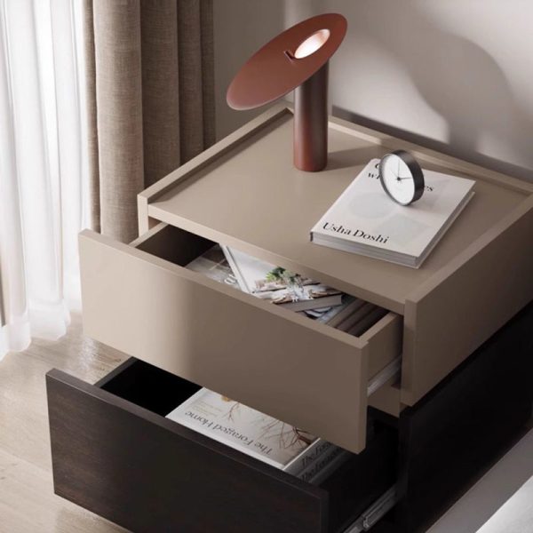 Contemporary Nordic Rectangular Stacked Oak Wood Nightstand 2-Drawer For Bedroom - Image 5