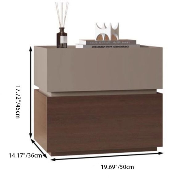 Contemporary Nordic Rectangular Stacked Oak Wood Nightstand 2-Drawer For Bedroom - Image 4