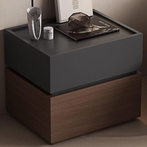 Contemporary Nordic Rectangular Stacked Oak Wood Nightstand 2-Drawer For Bedroom - Image 2