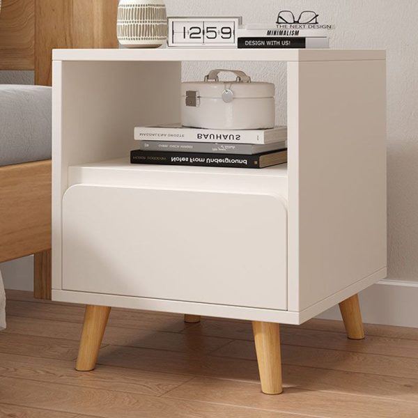 Modern Minimalist Rectangular Solid Wood Panel Nightstand 1/2 Drawer For Bedroom - Image 3
