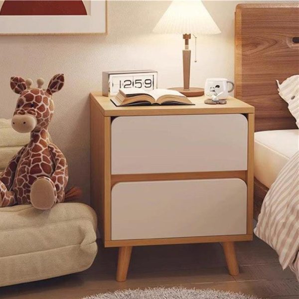 Modern Minimalist Rectangular Solid Wood Panel Nightstand 1/2 Drawer For Bedroom - Image 8