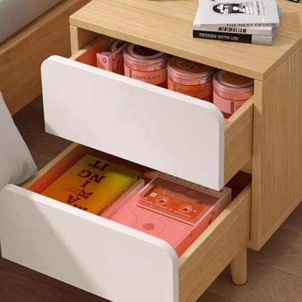 Modern Minimalist Rectangular Solid Wood Panel Nightstand 1/2 Drawer For Bedroom - Image 6